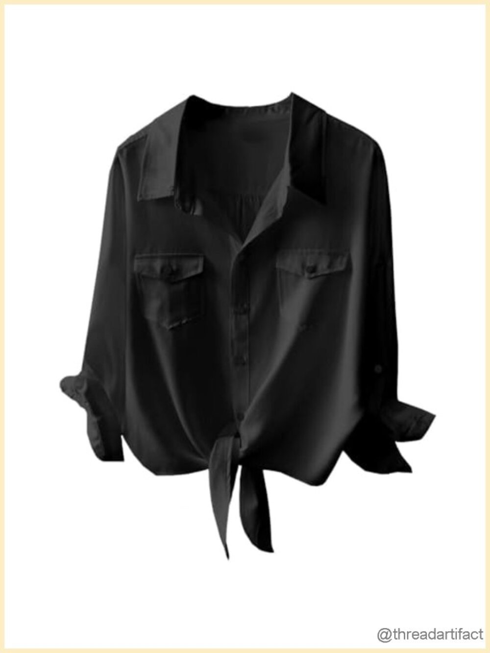 V Neck 3/4 Sleeve Button Down Tie Front Blouse